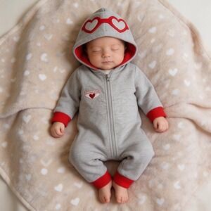 Cat & Jack Captain Cutie Hooded Romper Baby 0-3M Gray New Superhero Jumpsuit
